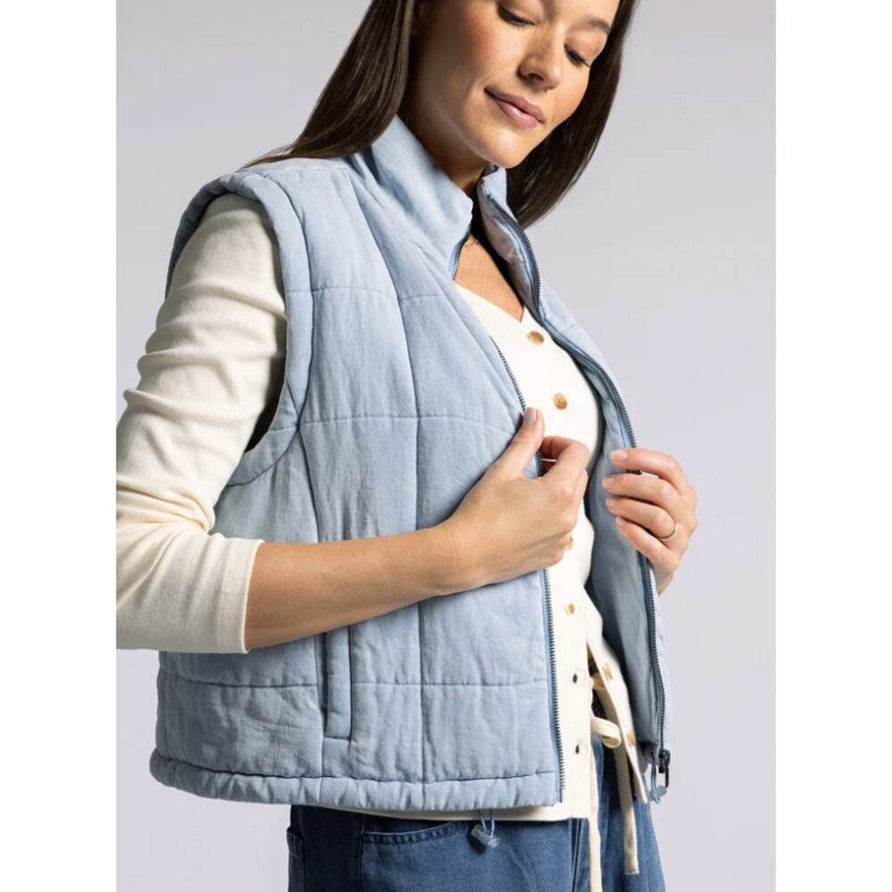 Thread & Supply Quilted Vest Oversized Small Powder Blue